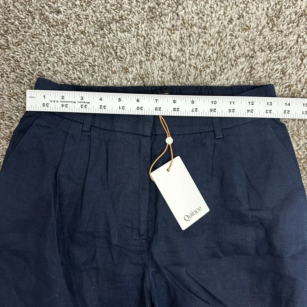 NWT Quince 100% European Linen Pleated Trouser Pants Navy Size 2 28 Inseam
